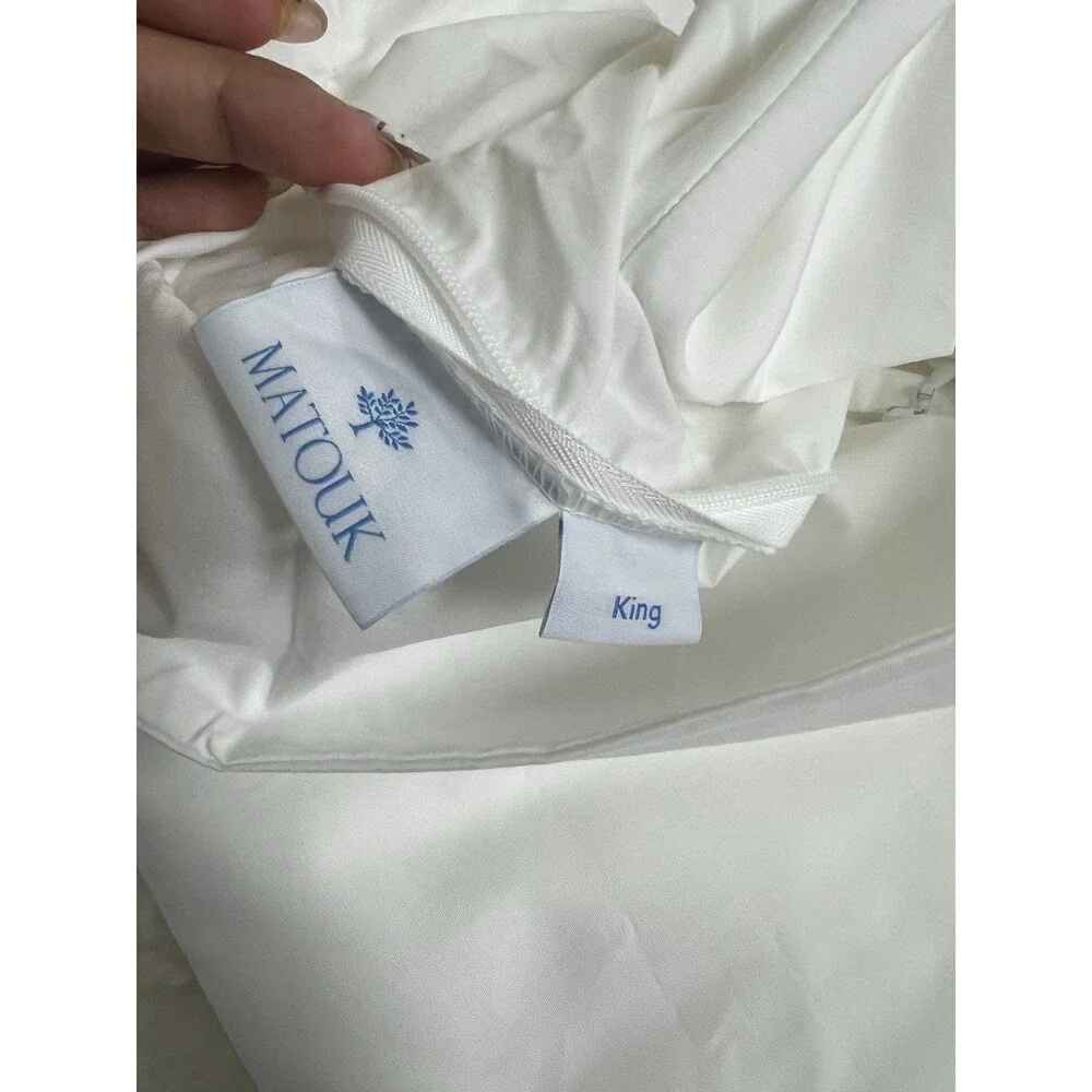 Matouk King 3 Pcs Duvet Cover Set Astrid White Silver Cotton Percale New